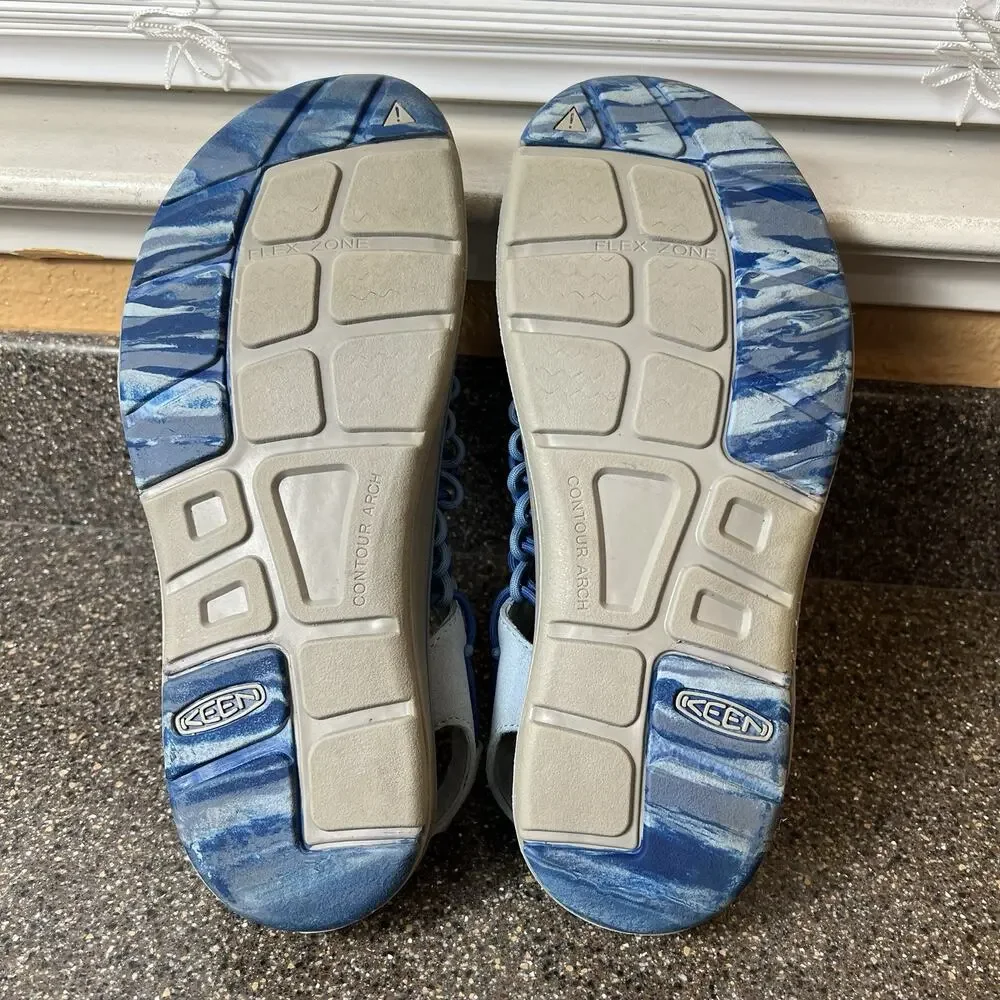 Keen Uneek Sandals Women's Sz 10.5 Blue Woven Bungee Lacing Hiking Trail Slip On